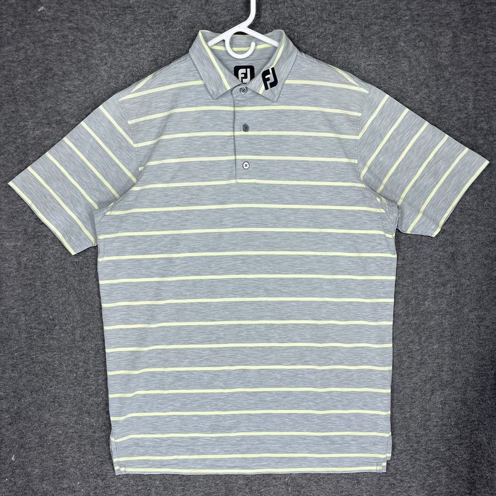 FootJoy Polo Shirt Mens L Gray green stripe Tour Issue Collar Logo Performance